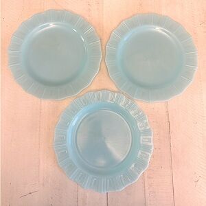 Vintage Kings Crown Robins Egg Blue Pyrex Plates x 3